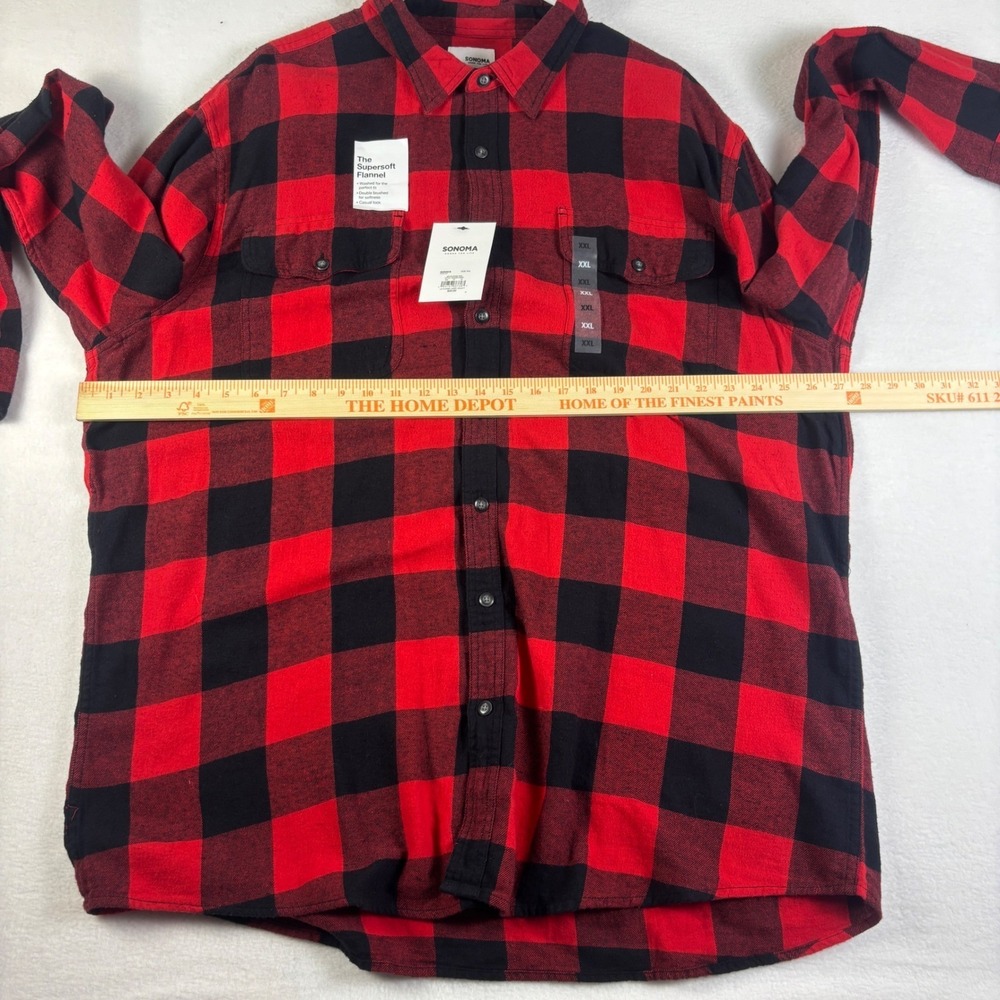Sonoma Goods For Life Mens XXL Red Black Buffalo Plaid Supersoft Flannel Shirt - Picture 8 of 16